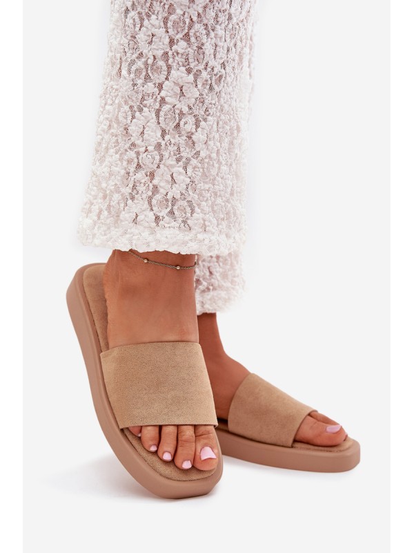 Ladies Platform Slippers Made Of Eco Suede Dark Beige Jorina