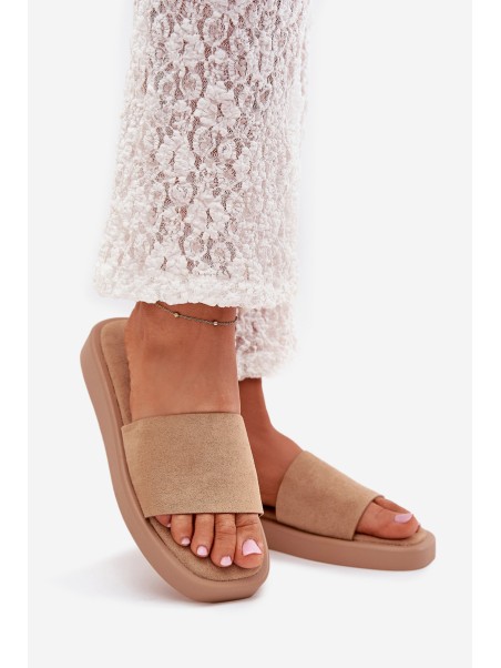 Ladies Platform Slippers Made Of Eco Suede Dark Beige Jorina