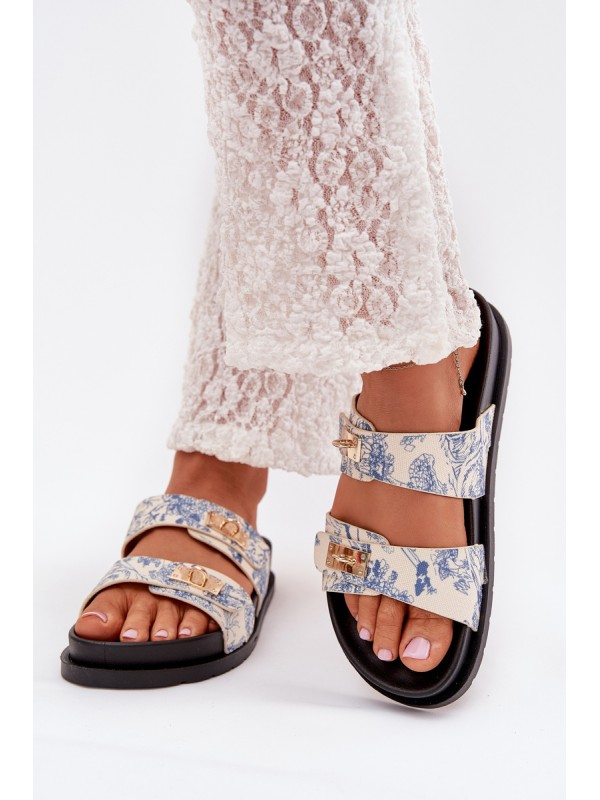Patterned Ladies Platform Slippers Blue Sorina