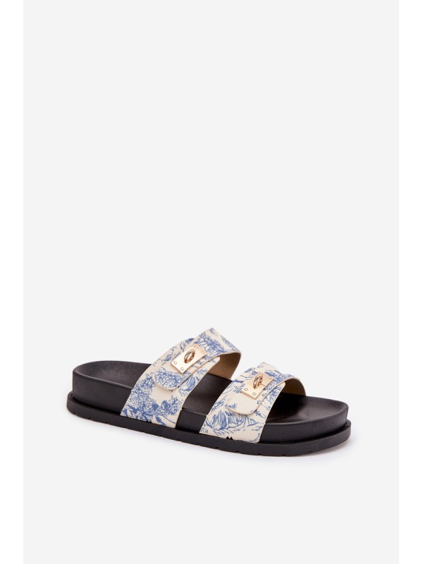 Patterned Ladies Platform Slippers Blue Sorina