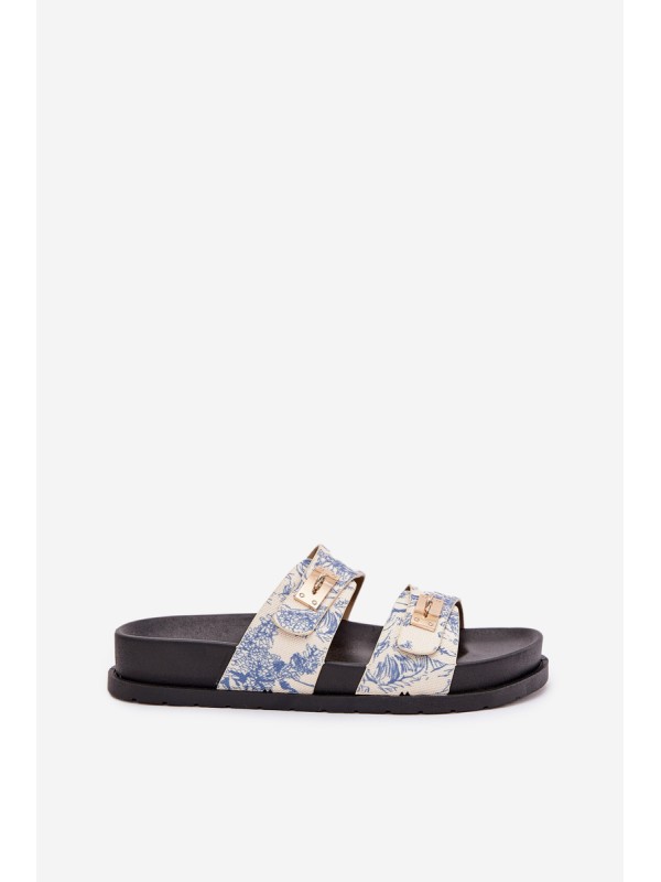 Patterned Ladies Platform Slippers Blue Sorina