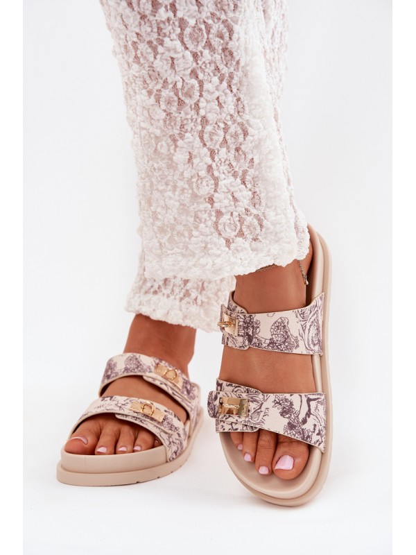 Patterned Women's Platform Slippers Beige Sorina