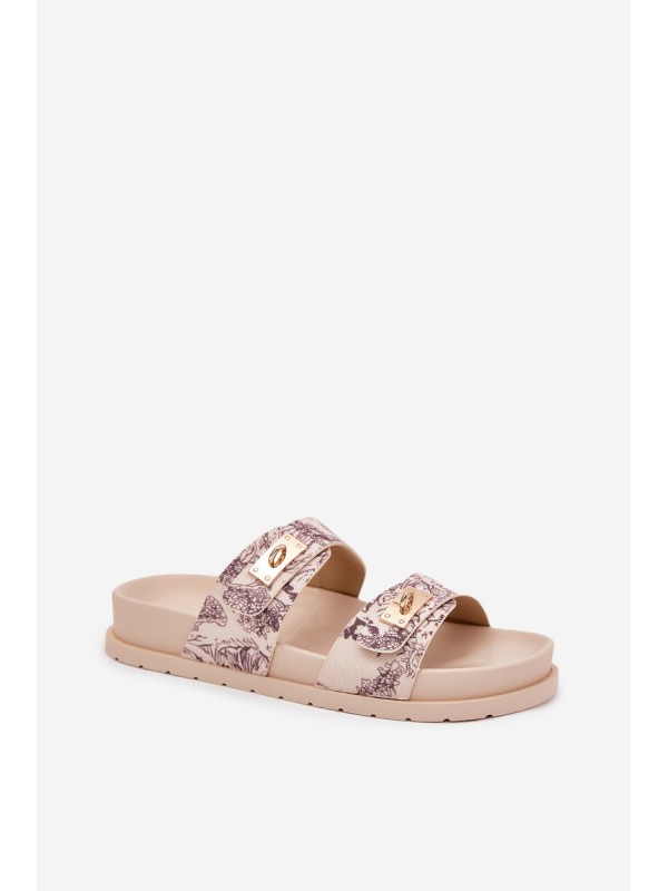 Patterned Women's Platform Slippers Beige Sorina