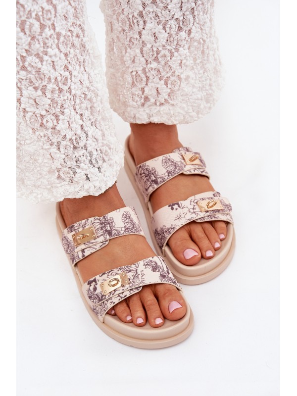 Patterned Women's Platform Slippers Beige Sorina