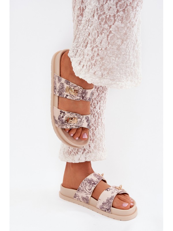 Patterned Women's Platform Slippers Beige Sorina