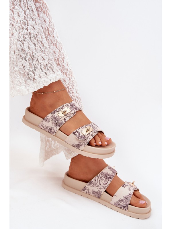 Patterned Women's Platform Slippers Beige Sorina