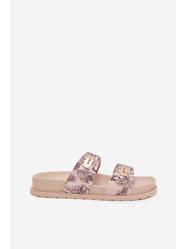 Patterned Women's Platform Slippers Beige Sorina