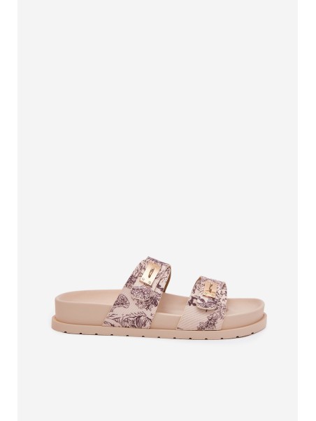 Patterned Women's Platform Slippers Beige Sorina