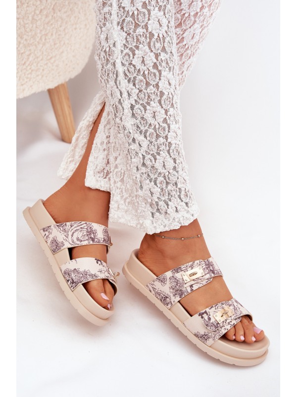 Patterned Women's Platform Slippers Beige Sorina