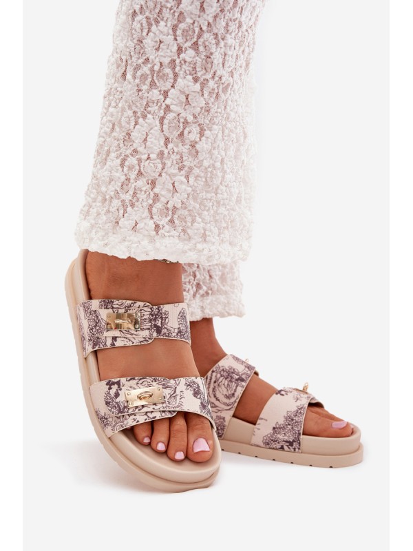 Patterned Women's Platform Slippers Beige Sorina
