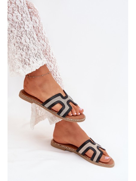 Women Flat Heeled Slippers Black Vereya