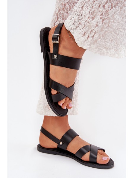 Flat Ladies Sandals Made Of Eco Leather Black Kalira