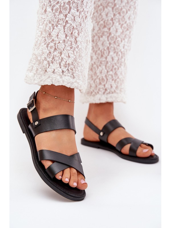 Flat Ladies Sandals Made Of Eco Leather Black Kalira