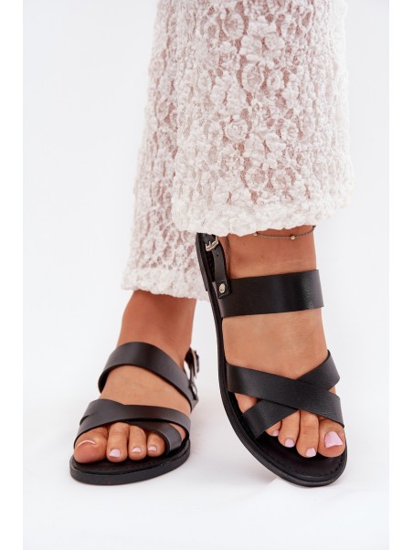 Flat Ladies Sandals Made Of Eco Leather Black Kalira
