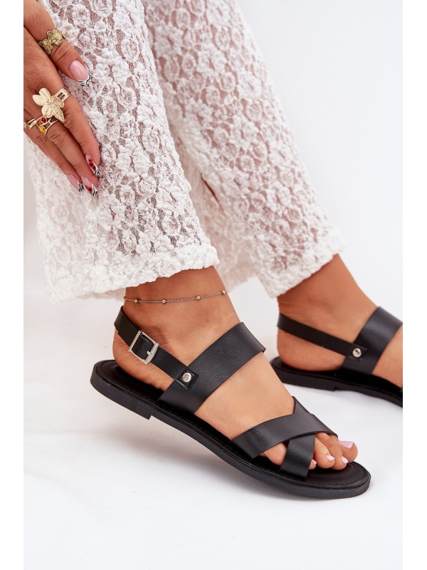 Flat Ladies Sandals Made Of Eco Leather Black Kalira