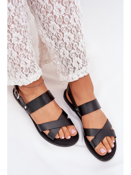 Flat Ladies Sandals Made Of Eco Leather Black Kalira
