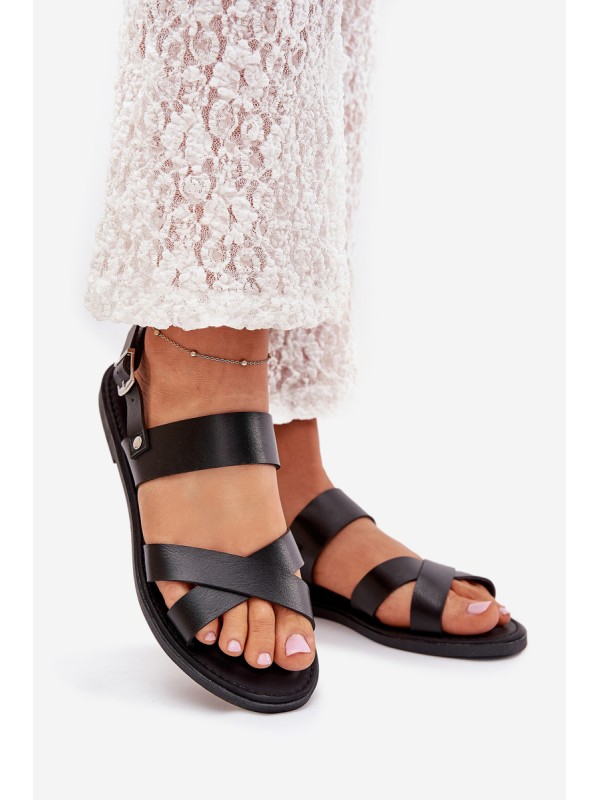 Flat Ladies Sandals Made Of Eco Leather Black Kalira