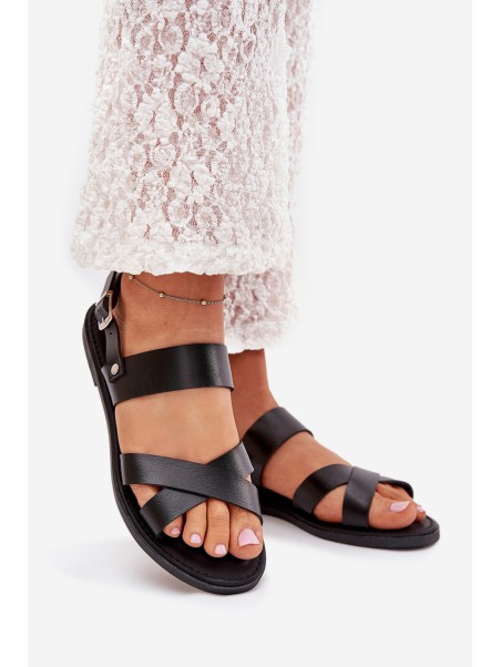 Flat Ladies Sandals Made Of Eco Leather Black Kalira