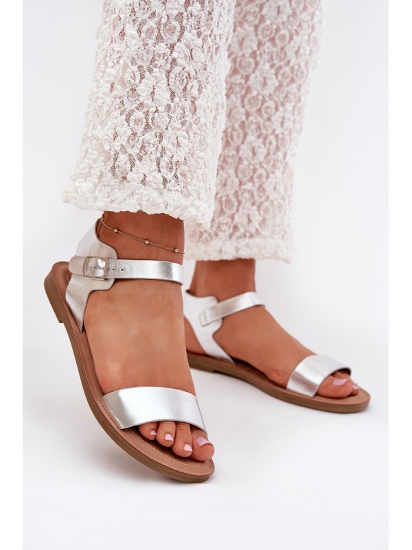 Womens Flat Heel Eco Leather Silver Sandals Kivara