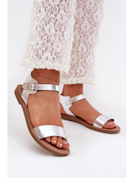 Womens Flat Heel Eco Leather Silver Sandals Kivara