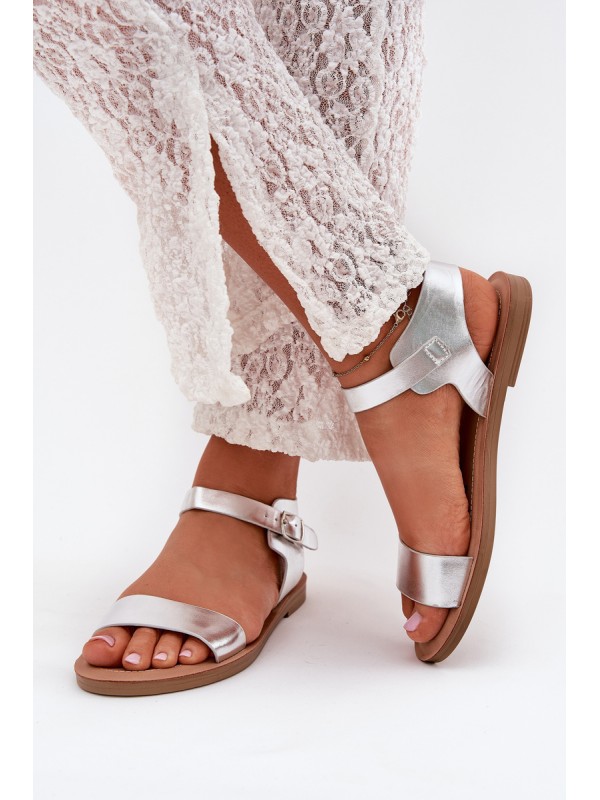 Womens Flat Heel Eco Leather Silver Sandals Kivara 2