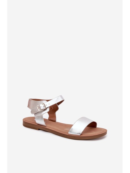 Womens Flat Heel Eco Leather Silver Sandals Kivara