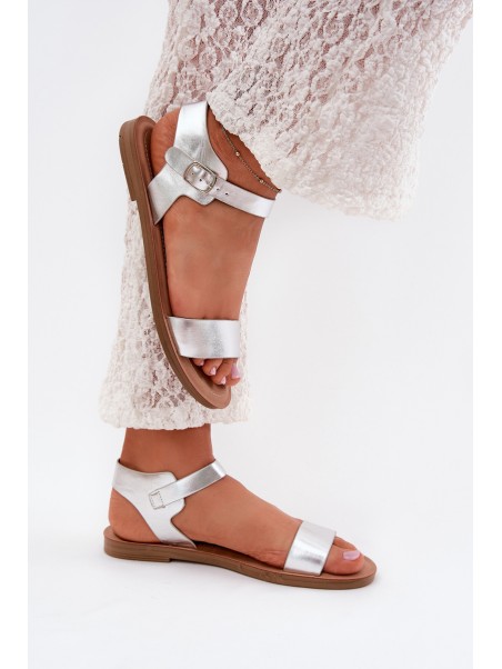 Womens Flat Heel Eco Leather Silver Sandals Kivara