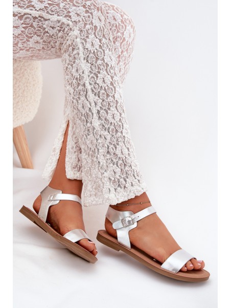 Womens Flat Heel Eco Leather Silver Sandals Kivara