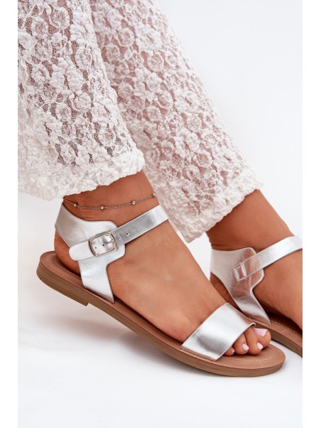 Womens Flat Heel Eco Leather Silver Sandals Kivara