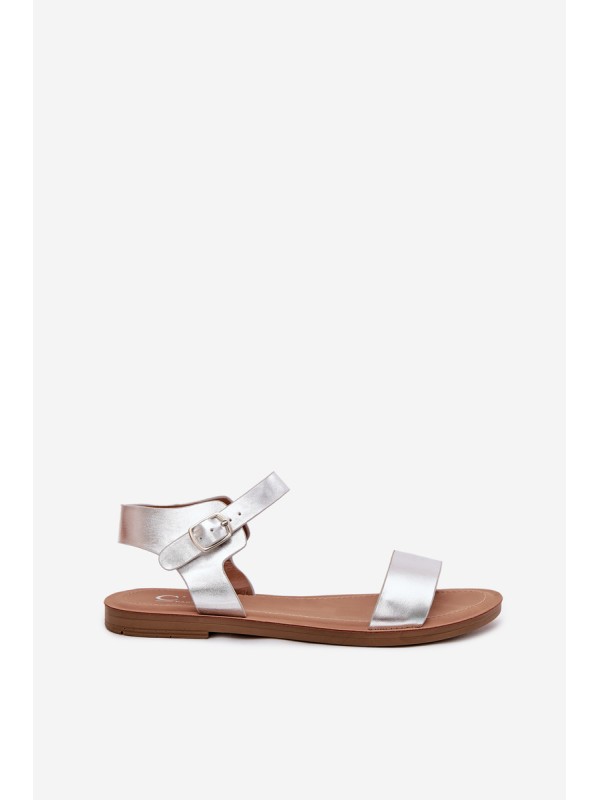Womens Flat Heel Eco Leather Silver Sandals Kivara