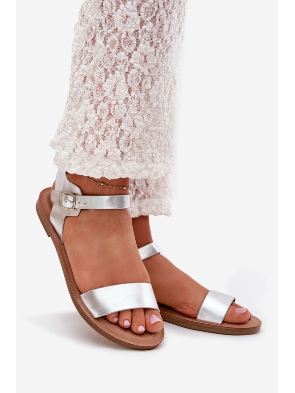 Womens Flat Heel Eco Leather Silver Sandals Kivara