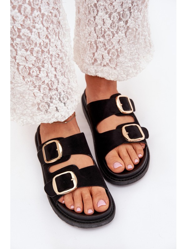 Women's Platform Sandals With Golden Buckles Black Verena