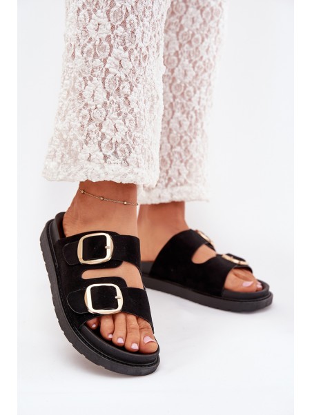 Women's Platform Sandals With Golden Buckles Black Verena