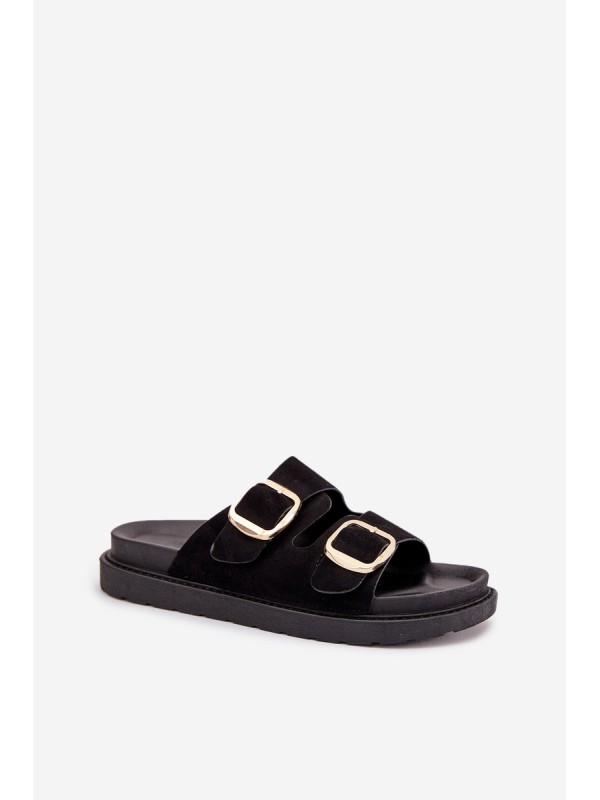 Women's Platform Sandals With Golden Buckles Black Verena