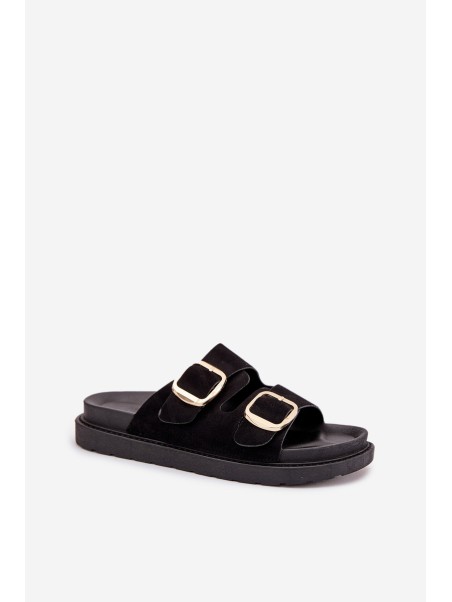 Women's Platform Sandals With Golden Buckles Black Verena
