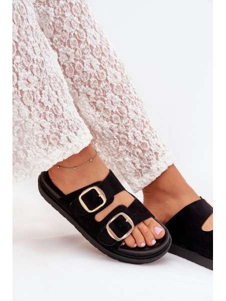 Women's Platform Sandals With Golden Buckles Black Verena