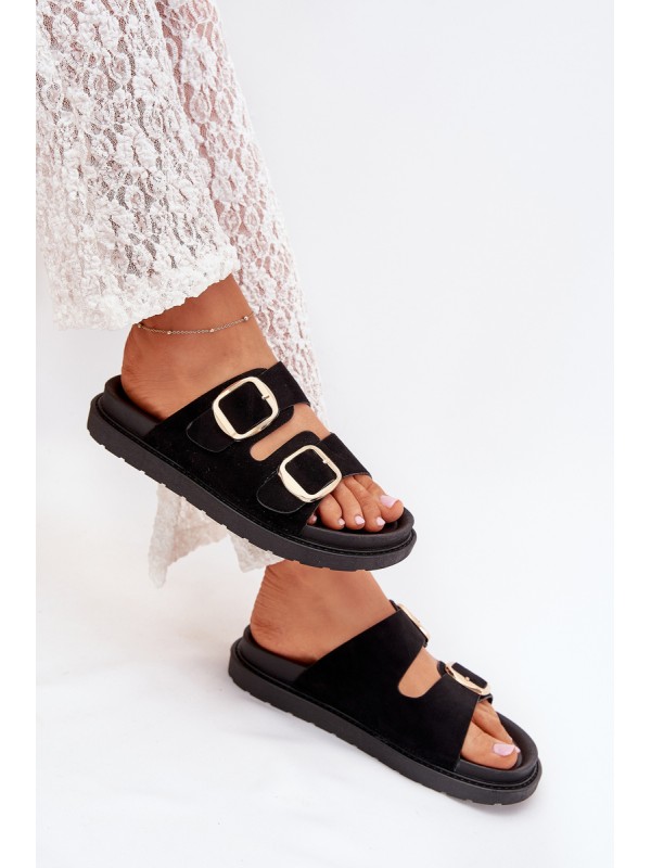 Women's Platform Sandals With Golden Buckles Black Verena