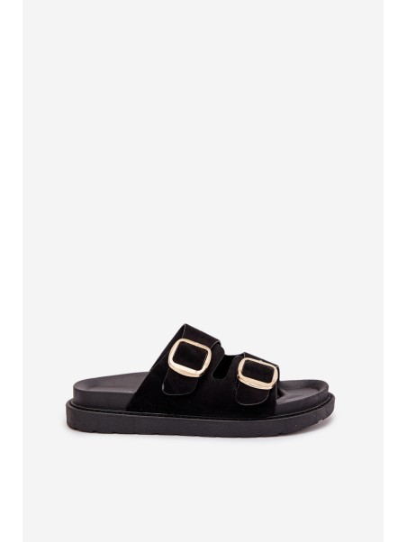 Women's Platform Sandals With Golden Buckles Black Verena