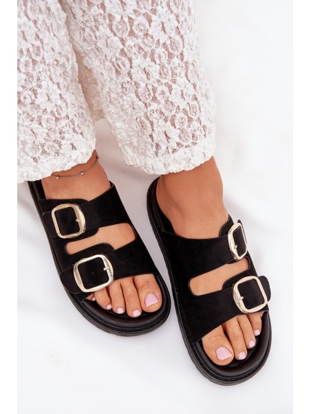 Women's Platform Sandals With Golden Buckles Black Verena