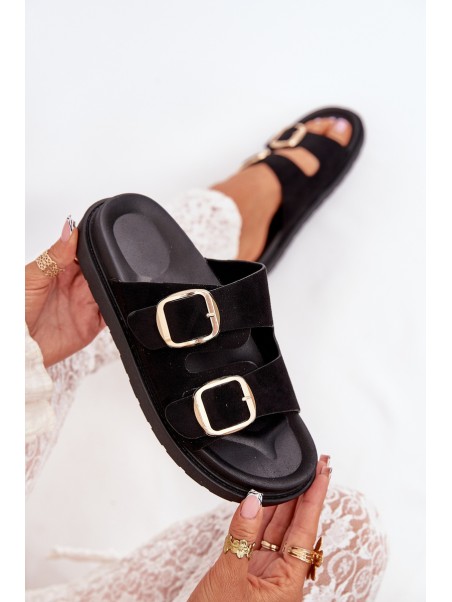 Women's Platform Sandals With Golden Buckles Black Verena
