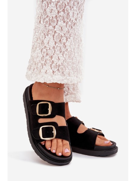 Women's Platform Sandals With Golden Buckles Black Verena