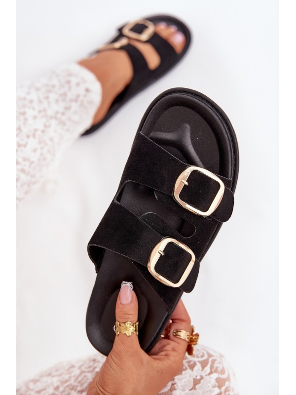 Women's Platform Sandals With Golden Buckles Black Verena