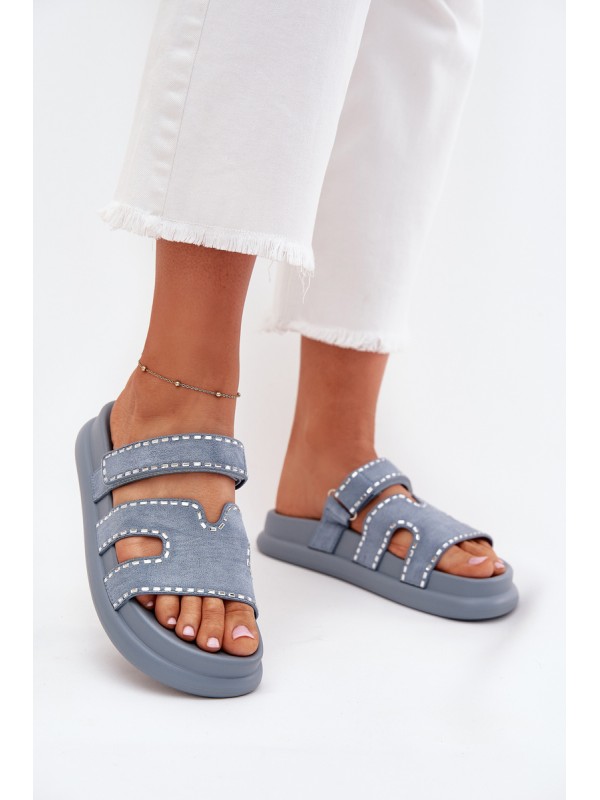 Women's sandals with decoration on the platform blue Delyna 2
