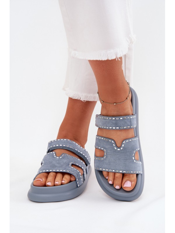 Women's sandals with decoration on the platform blue Delyna