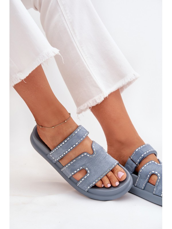 Women's sandals with decoration on the platform blue Delyna