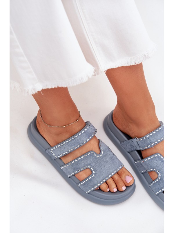 Women's sandals with decoration on the platform blue Delyna