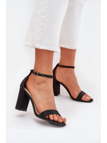 Shiny women's sandals with a heel black Kavina