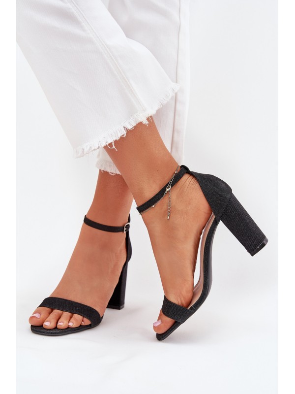 Shiny women's sandals with a heel black Kavina 2