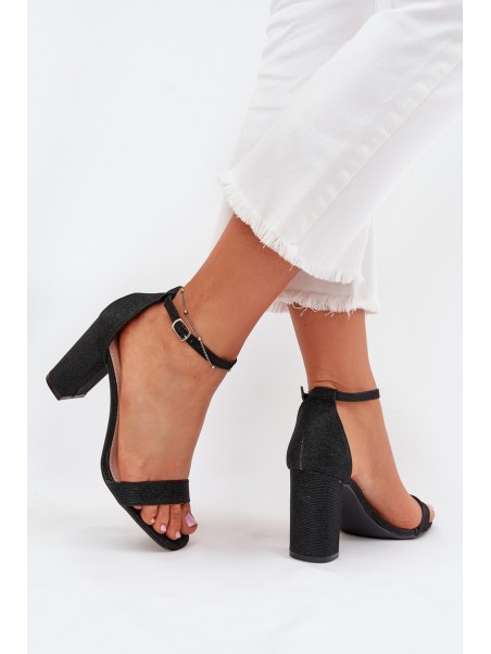 Shiny women's sandals with a heel black Kavina