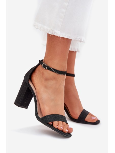 Shiny women's sandals with a heel black Kavina